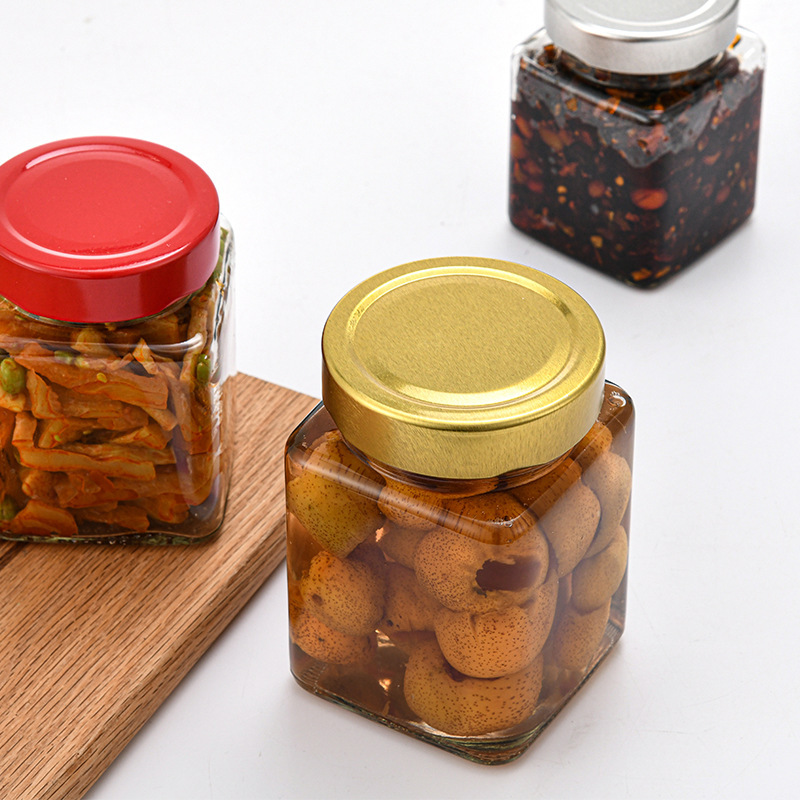 メーカー卸売りガラス高蓋六稜四方蜂蜜瓶透明味噌汁瓶密封ジャム瓶蜂蜜瓶|undefined
