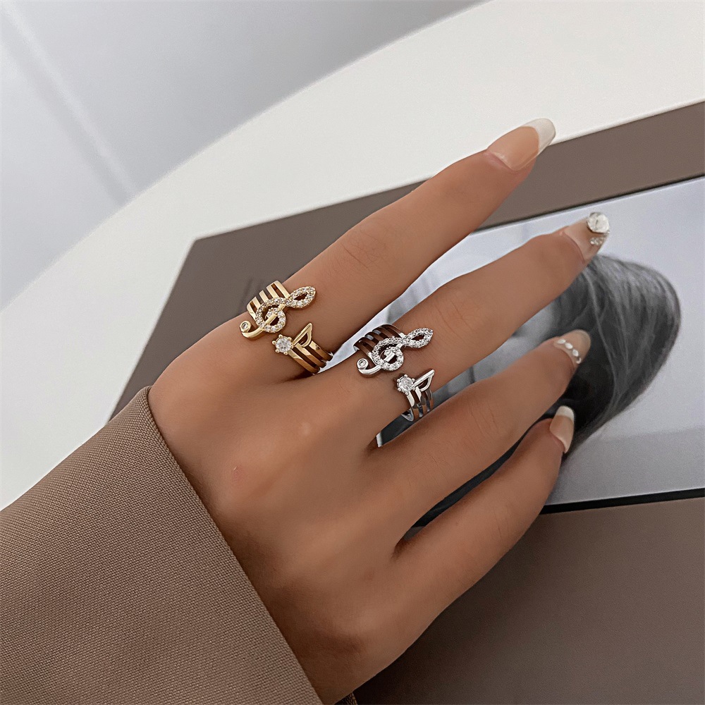 Modni mikro set cirkonskog prstena s glazbenom notacijom, korejska verzija, otvarajući bakreni prsten, personalizirani nakit._voghion.com
