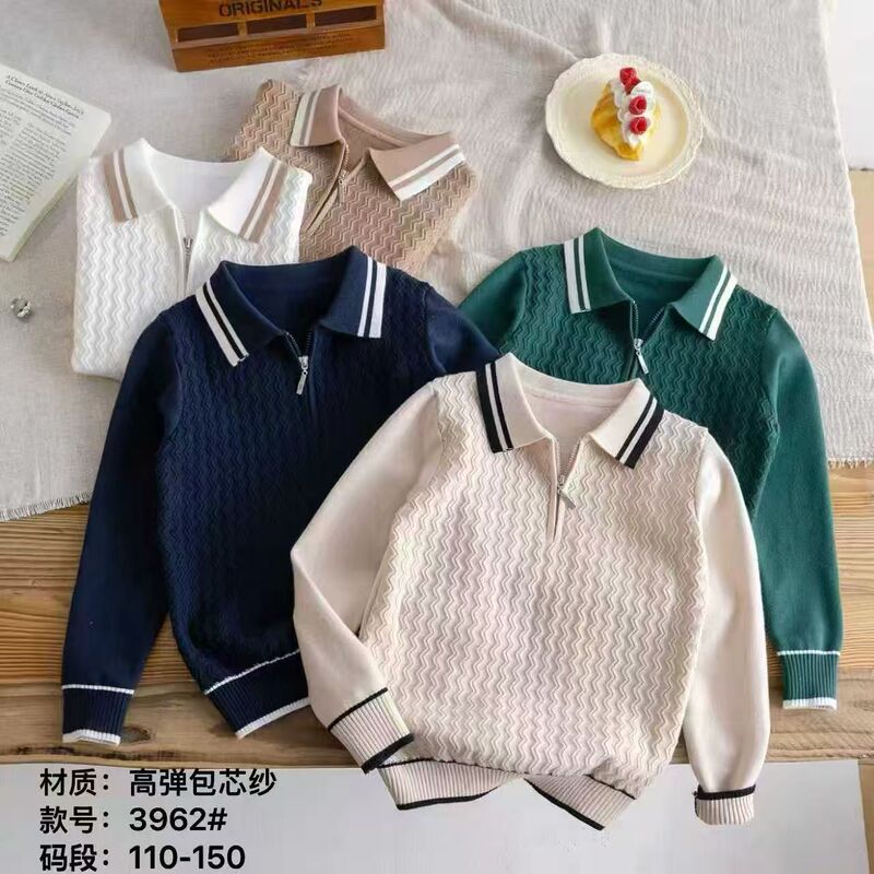 Cross-Border Export of Children's Clothing, Boys' Collared Sweaters Wholesale, Children's Core-Spun Yarn Striped Half-Zip Knit Polo Tops Cross-Border Export of Children's Clothing, Boys' Collared Sweaters Wholesale, Children's Core-Spun Yarn Striped Half-Zip Knit Polo Tops