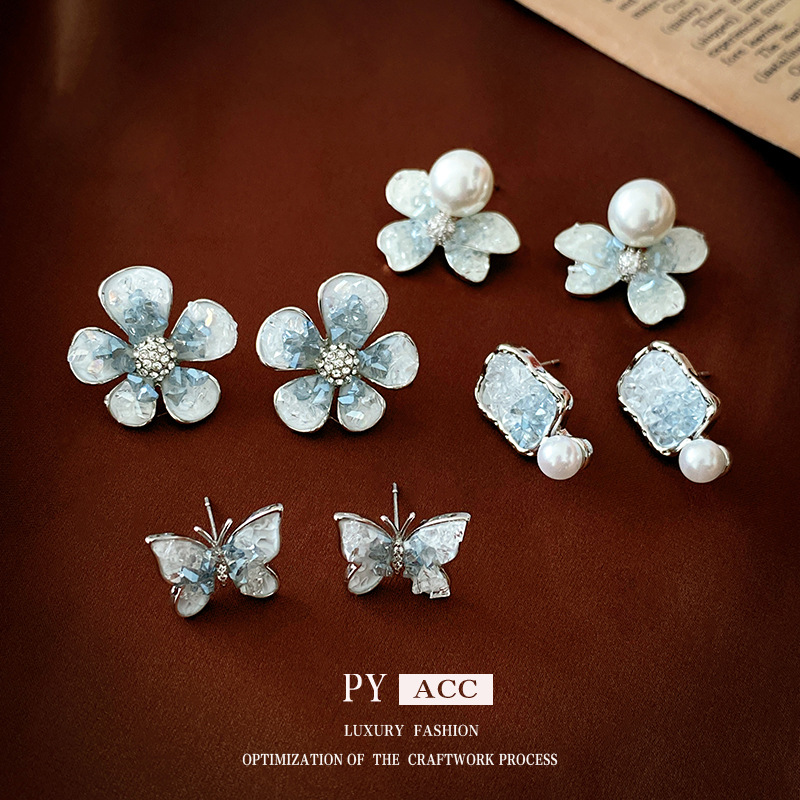 silver needle mori style bow flower crystal earrings south korea affordable luxury fashion high-grade earrings all-match earrings wholesale