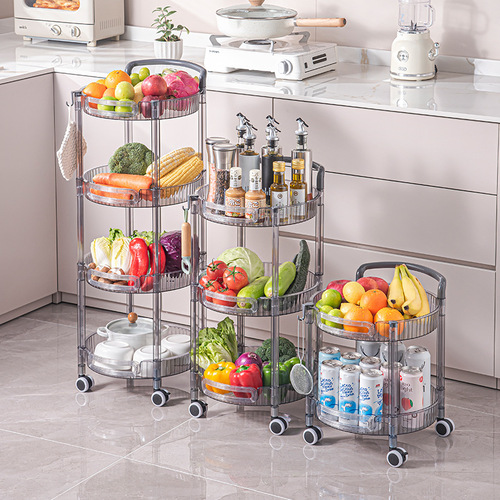 New Round Multi-layer Plastic Storage Shelf Living Room Snack Organizer with Wheels, Portable Kitchen Shelf