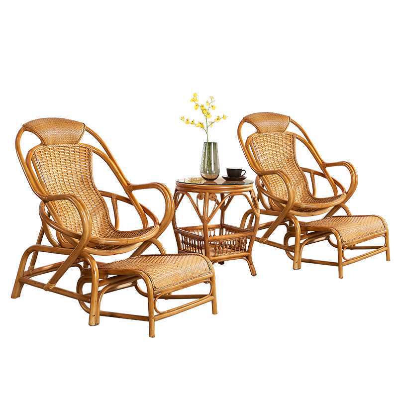 Natural Rattan Woven Lounge Chair, Comfortable Chair with Footrest, Nap Chair, Lazy Leisure Chair, Handcrafted Sleeping Chair for the Elderly