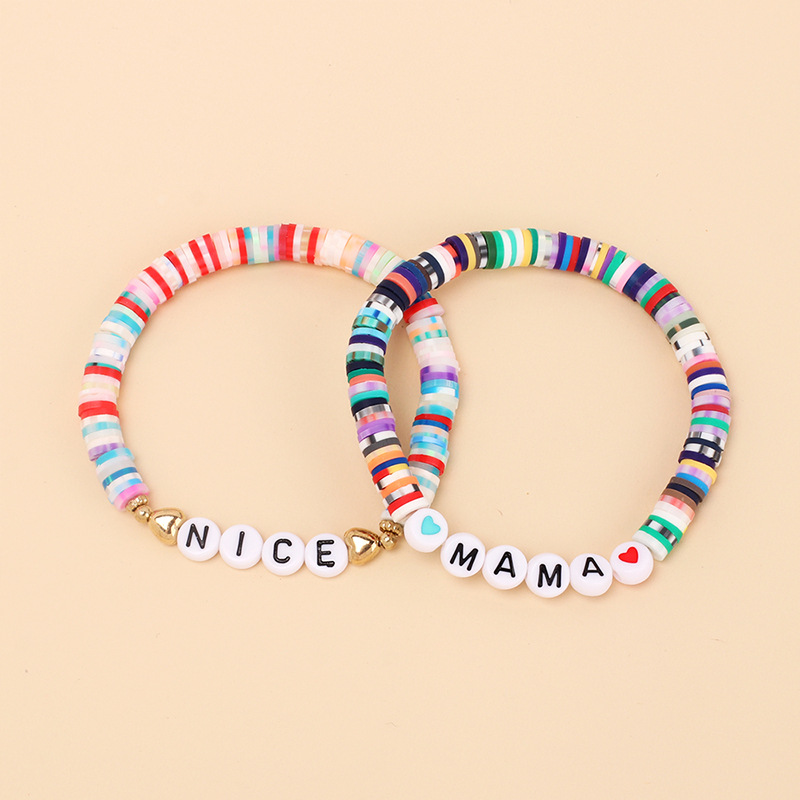 Couleur Douce Poterie Alphabet Anglais Mama Bracelet Combinaison Ensemble display picture 11