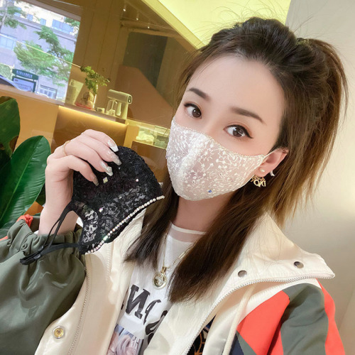 B2509 Summer New Lace Net Dustproof Fashion Versatile Diamond Decorated Breathable Sun Protection Face Mask for Women