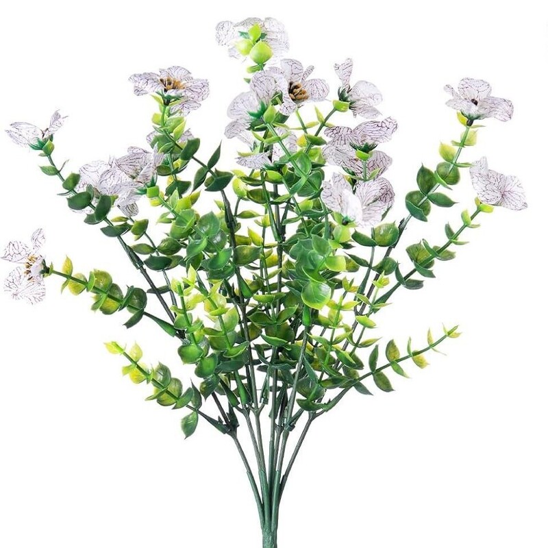 国境を越えた人気の7フォークバイオレットユーカリ造花、模擬花、緑の植物、束の装飾造花、在庫あり|undefined