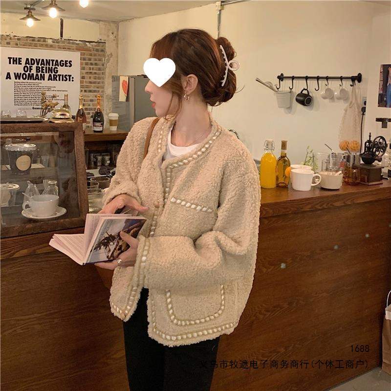 冬季韩版2026新款宽松慵懒风加厚仿羊羔毛时尚单排扣长袖外套女潮