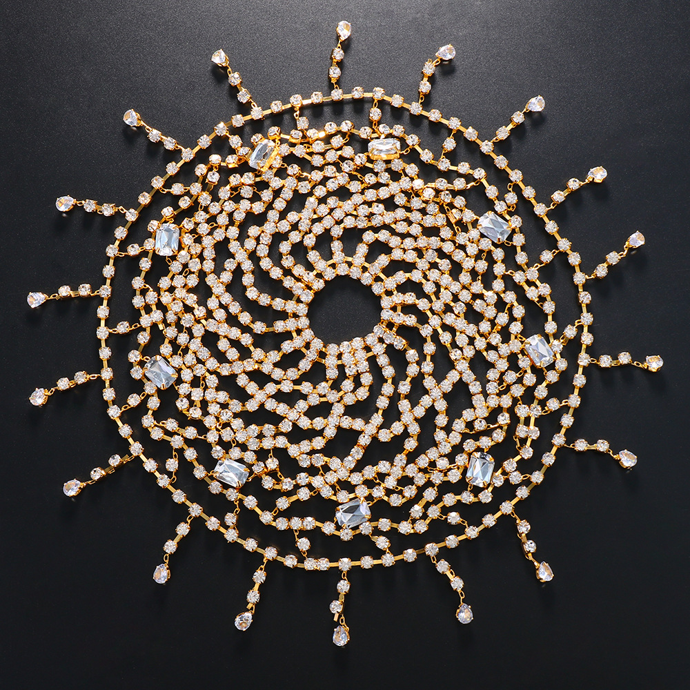 Chaîne de cheveux à pompon en strass à la mode, nouvelle personnalité de luxe, coiffure exagérée multicouche en strass pour femme, chaîne d'envoi_voghion.com