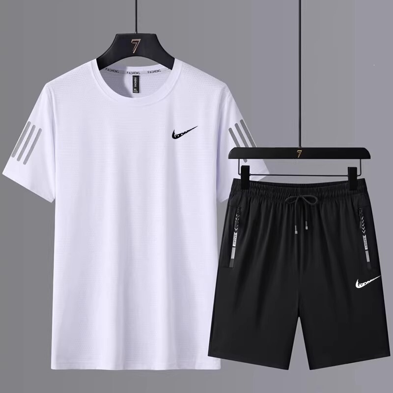 Summer ice silk casual sports T-shirt set for men, trendy brand, plus size, quick-dry short-sleeve shorts, extra-large two-piece set Summer ice silk casual sports T-shirt set for men, trendy brand, plus size, quick-dry short-sleeve shorts, extra-large two-piece set