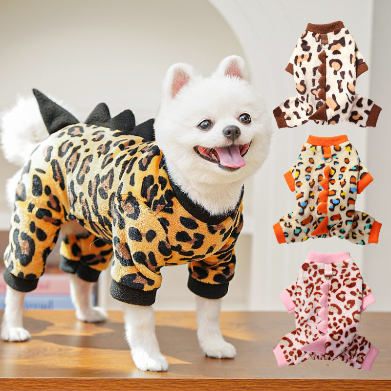 猫咪衣服毛衣服四脚狗狗衣服秋冬加绒衣比熊宠物用品保暖豹纹恐龙|undefined