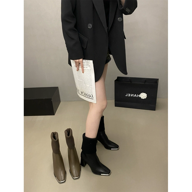 Европейские и американские туфли на высоком каблуке без колен сапоги