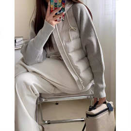 工厂定制针织拼接棉服短款保暖棉衣小个子外套Cityvibe都市松弛感