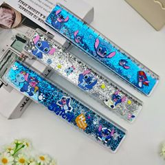 新款史迪仔20CM流沙尺星际宝贝史迪奇亮片入油彩绘直尺波浪尺文具