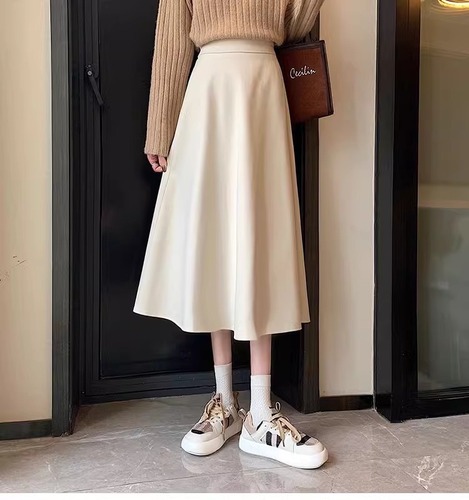 Women's Autumn/Winter Medium-Length High-Waist Slimming A-Line Skirt Black Petite Girl Large Swing Umbrella Skirt