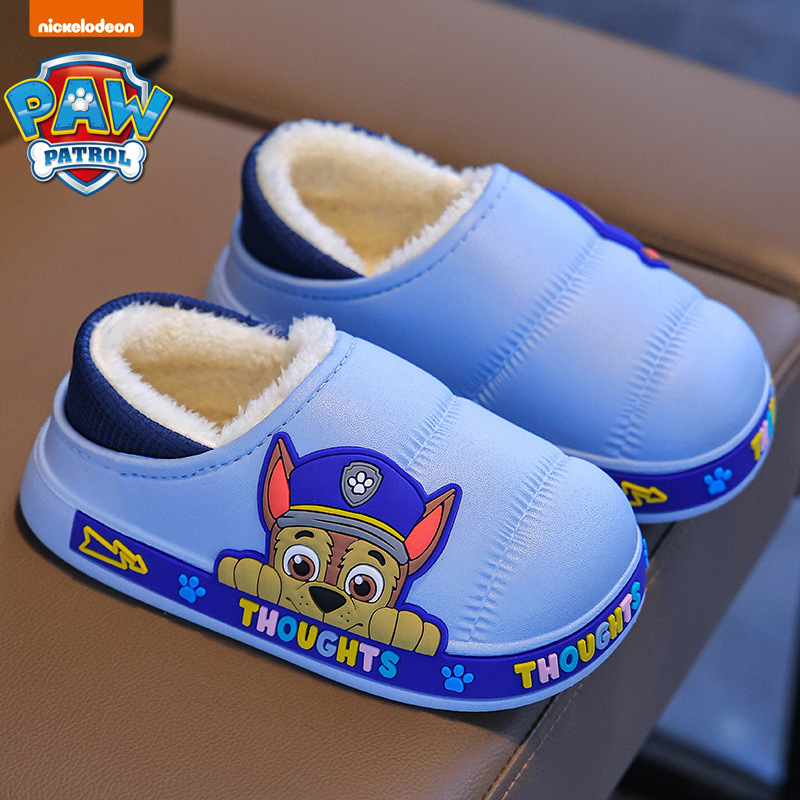 Zapatillas de algodón para niños del equipo Wang Wang, tacones de bolso para niños, zapatillas impermeables de interior para niños de invierno, zapatos de algodón para bebés para el hogar cálidos