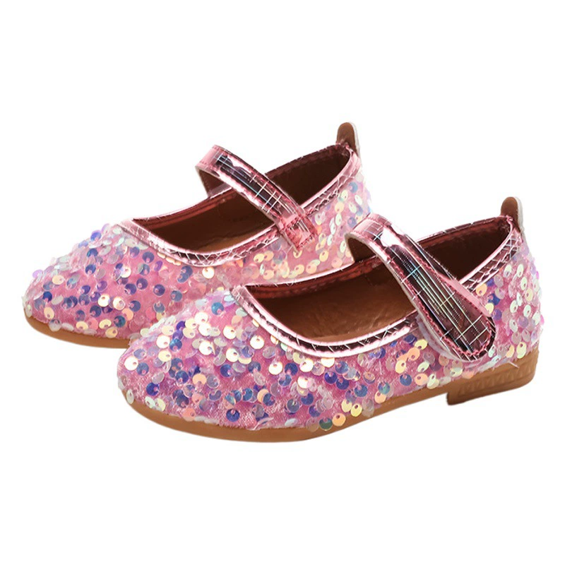 Весна для девочек, новинка 2025, блестящая мягкая подошва, детская кожаная обувь принцессы среднего и большого размера, производитель, оптовая продажа, детская обувь на липучке