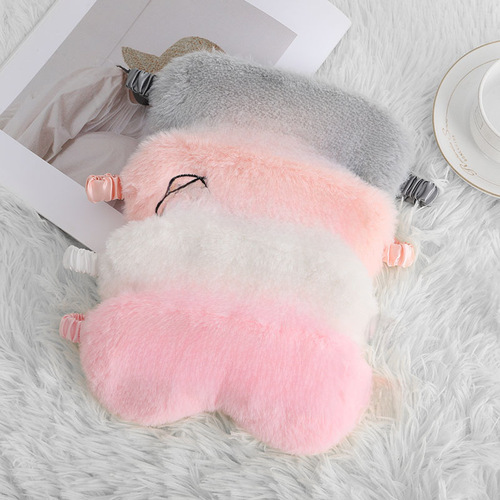 Cute plush embroidered letter sleep mask, light-blocking faux silk bunny fur eye mask, simple and comfortable