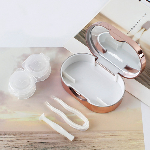 New creative cartoon contact lens box with mirror tweezers double box contact lens box press companion box