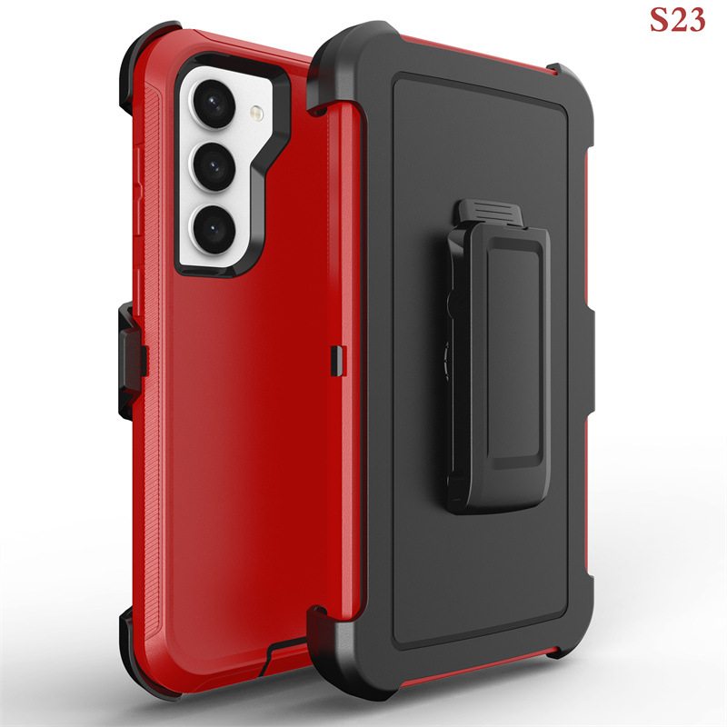 适用三星S23背夹扣三合一防摔手机壳S22 S23 Ultra纯色保护壳批发