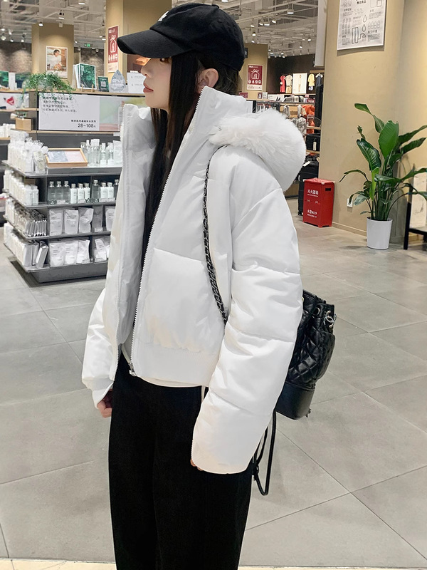 大毛领羽绒棉衣女加厚保暖2025冬季新款小个子面包服棉袄短款外套|undefined