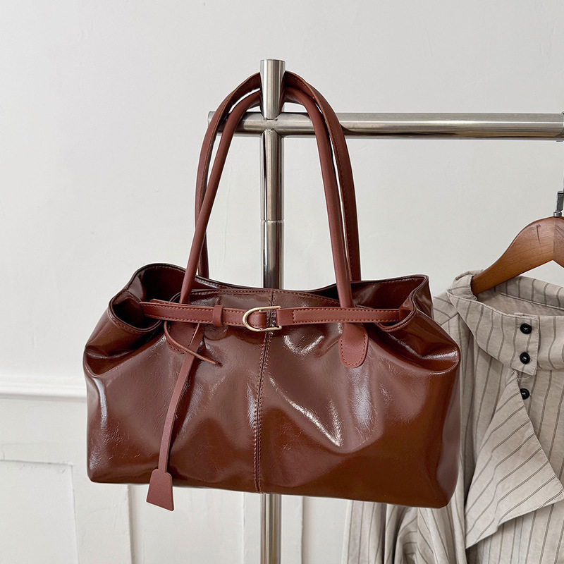 Glossy PU Leather Slouchy Bucket Carry Tote Bag 9