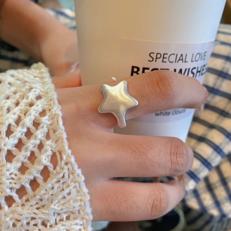 Korean Matte Star Brushed Simple Open Ring Women's Niche Design Cool Style Personalized Index Finger Ring