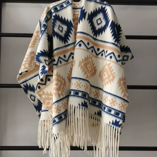 16 Yunnan ethnic style faux cashmere shawl for women, thickened for autumn and winter, warm with tassels, versatile cape-style outer scarf
