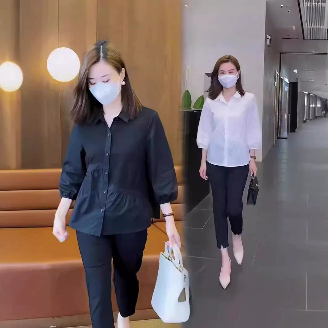 Взрывная рубашка женская мода, покрывающий живот, рубашка с семью рукавами 2025 весенняя рубашка дизайн