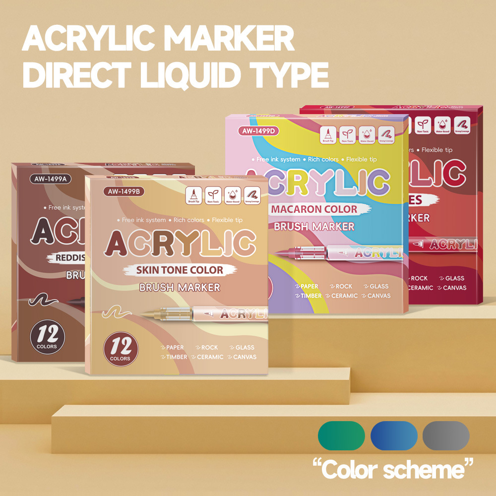 Líquido directo tipo blando acrílico marcador conjunto de pincel de color plegable estudiantes dibujo de color de piel animado acrílico colorido
