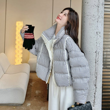 格子时尚百搭防风短款羽绒服女2025冬季新款小个子加厚保暖面包服