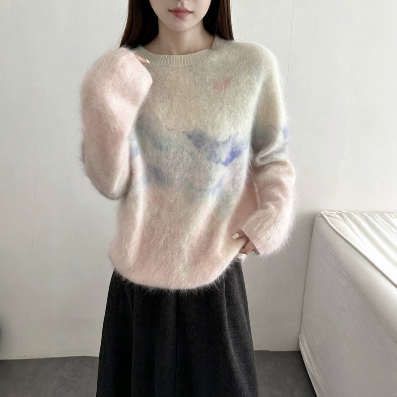Brushed fabric, new for 2026, 5% cashmere, 5% mulberry silk, 90% wool, seamless, vibrant color printing, brushed round neck Brushed fabric, new for 2026, 5% cashmere, 5% mulberry silk, 90% wool, seamless, vibrant color printing, brushed round neck