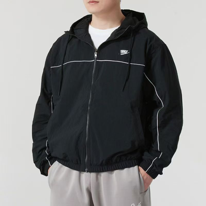 Embroidered logo men's hooded jacket, new spring and autumn style, retro coat, loose sporty patchwork layering HJ2013