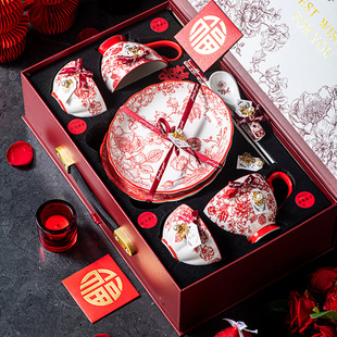 Wedding Gift for Bride Tableware Bowl Dish Plate Chopsticks suit Wedding Gift Girlfriend Accompanying the Engagement Use for housewarming