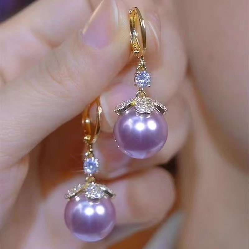 Purple earrings, high-quality style