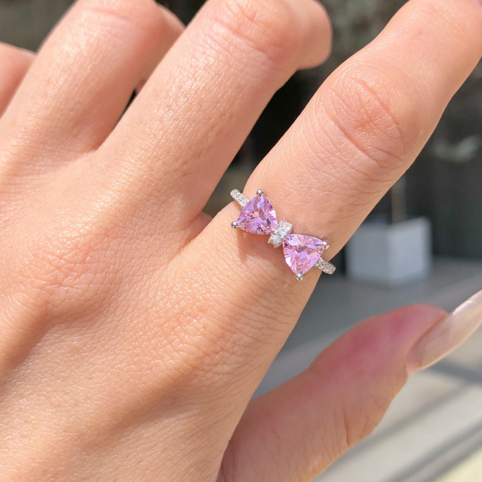 5g Weight Zircon Inlay Material Rings Classification 6, 7, 9 Ring Size 1 Piece Quantity Holiday, Daily Occasion 925 Sterling Silver Material Heart Shape, Bow Knot Pattern Women's Gender Plating, Inlay Design Sweet, Shiny Style 925 Sterling Silver Zircon Heart Shape Bow Knot Rings 12