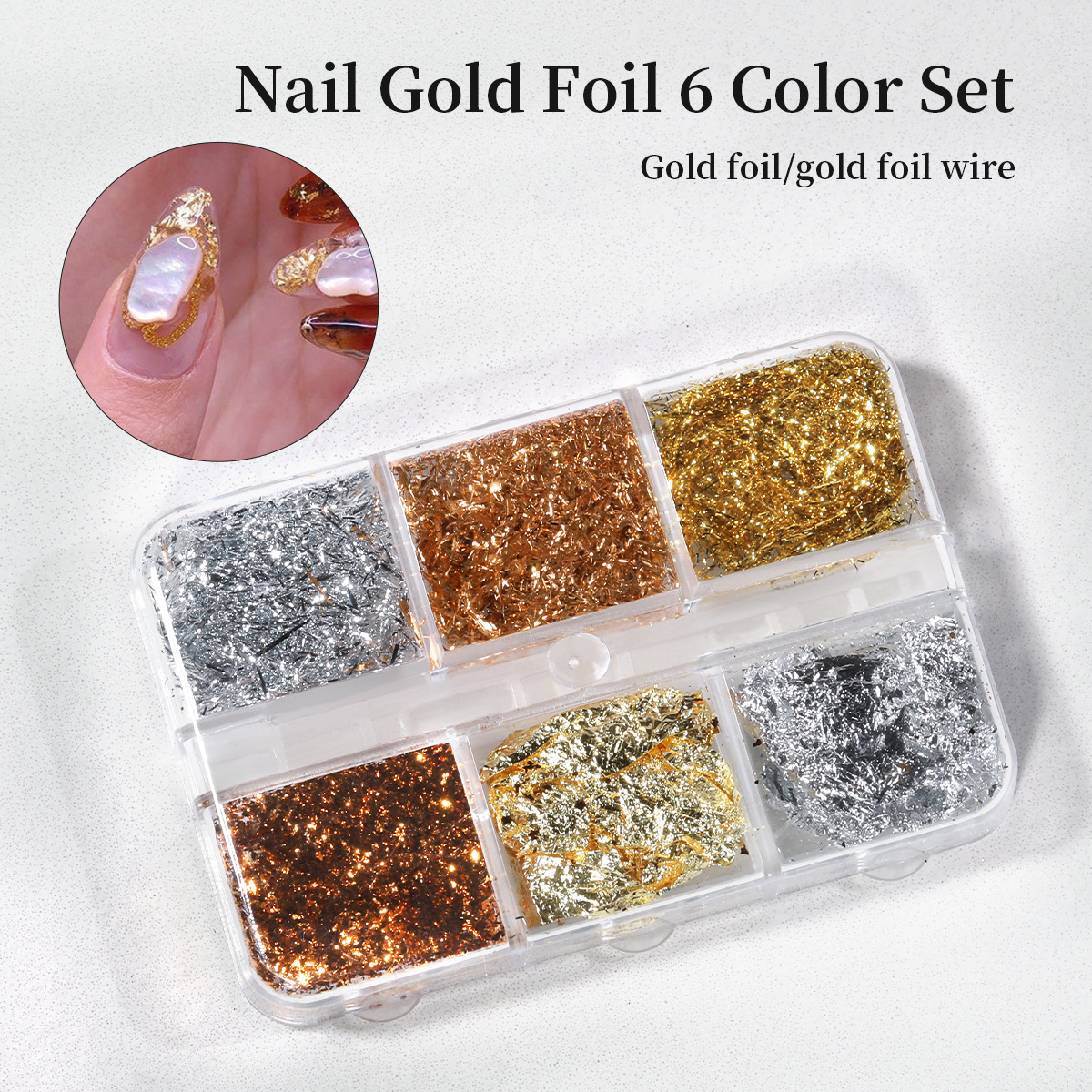 Internet celebridad nueva manicura hoja de oro seda hoja de oro papel versátil ultra-Delgado de oro y plata fragmentos de lámina de cristal fototerapia uñas decoración de bricolaje