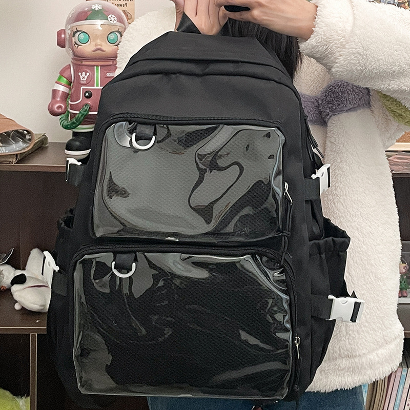 Japanese Ins Transparent Badge Pain Bag Backpack Women's Second-dimensional Comic-on JK Schoolbag Student Girl's Backpack Japanese Ins Transparent Badge Pain Bag Backpack Women's Second-dimensional Comic-on JK Schoolbag Student Girl's Backpack