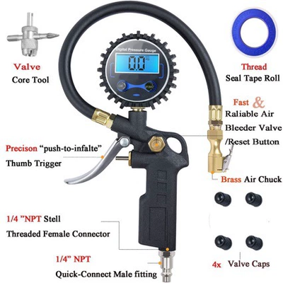 Night Light Display, Electronic Digital – Air pressure gauge/tire pressure gauge