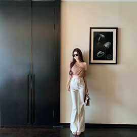 CHICYOU 自留 美腿韩女 显身材金扣明线弹力紧身喇叭牛仔裤