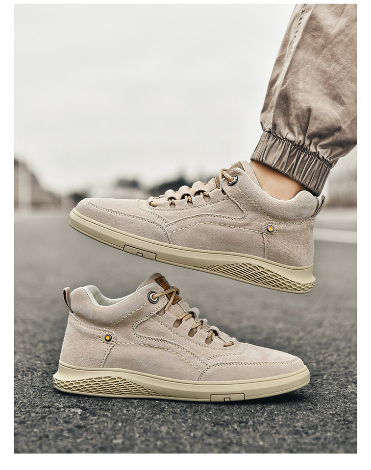Giày sneaker nam cao cổ da thật thoáng khí đế bằng thời trang dễ phối đồ — Màu cát 983, Màu nâu 983 chi tiết 15