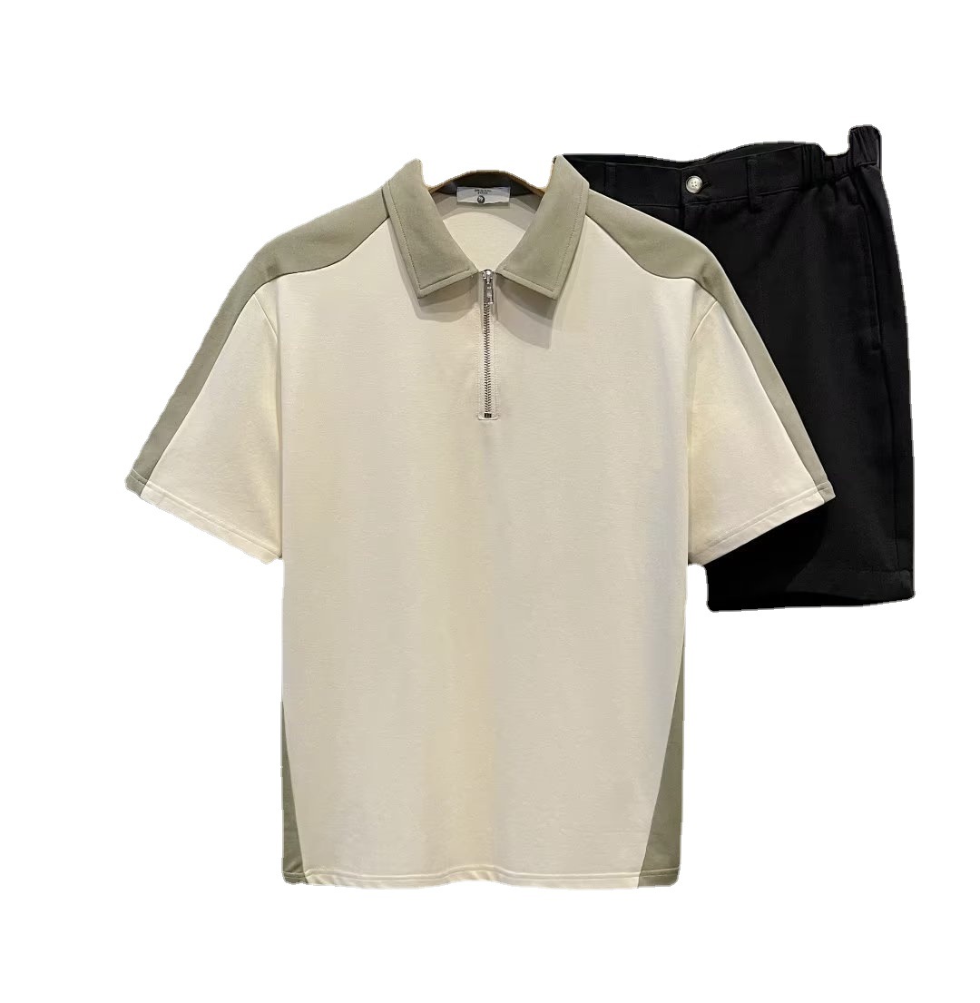 2023 nuevo color a juego suelta media cremallera manga corta superior de los hombres del verano casual estilo británico Polo Top ropa