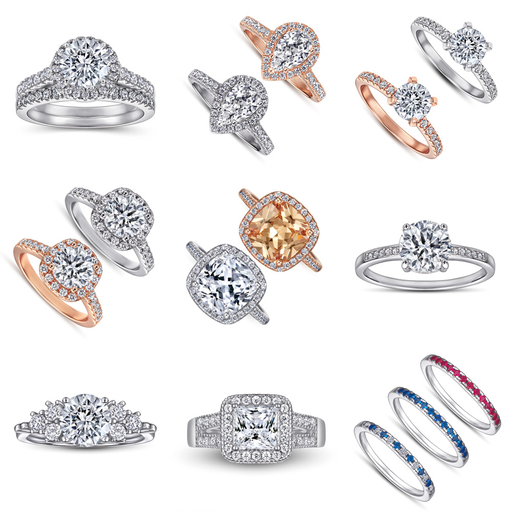 Tonglin europeo y americano nuevo anillo de Plata de Ley 925 anillo de combinación de las mujeres anillo de compromiso de boda anillo de circón al por mayor