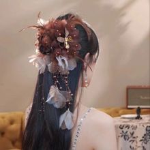 羽毛珠珠流苏抓夹发饰鲨鱼夹后脑勺发夹夸张款超仙汉服大号森系