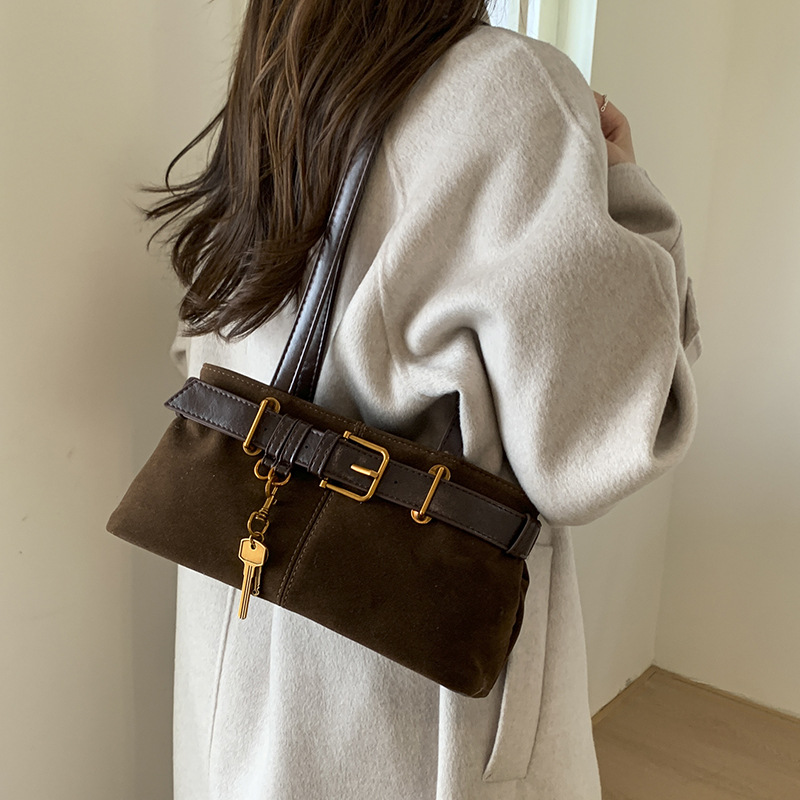 跨境亮面麂皮绒腋下包包女2025新款高级感轻奢小众设计通勤托特包