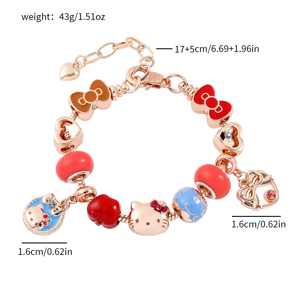 Браслет (Sanrio) Hello Kitty с бисером и шармами, розовое золото, регулируемый 2–4 см