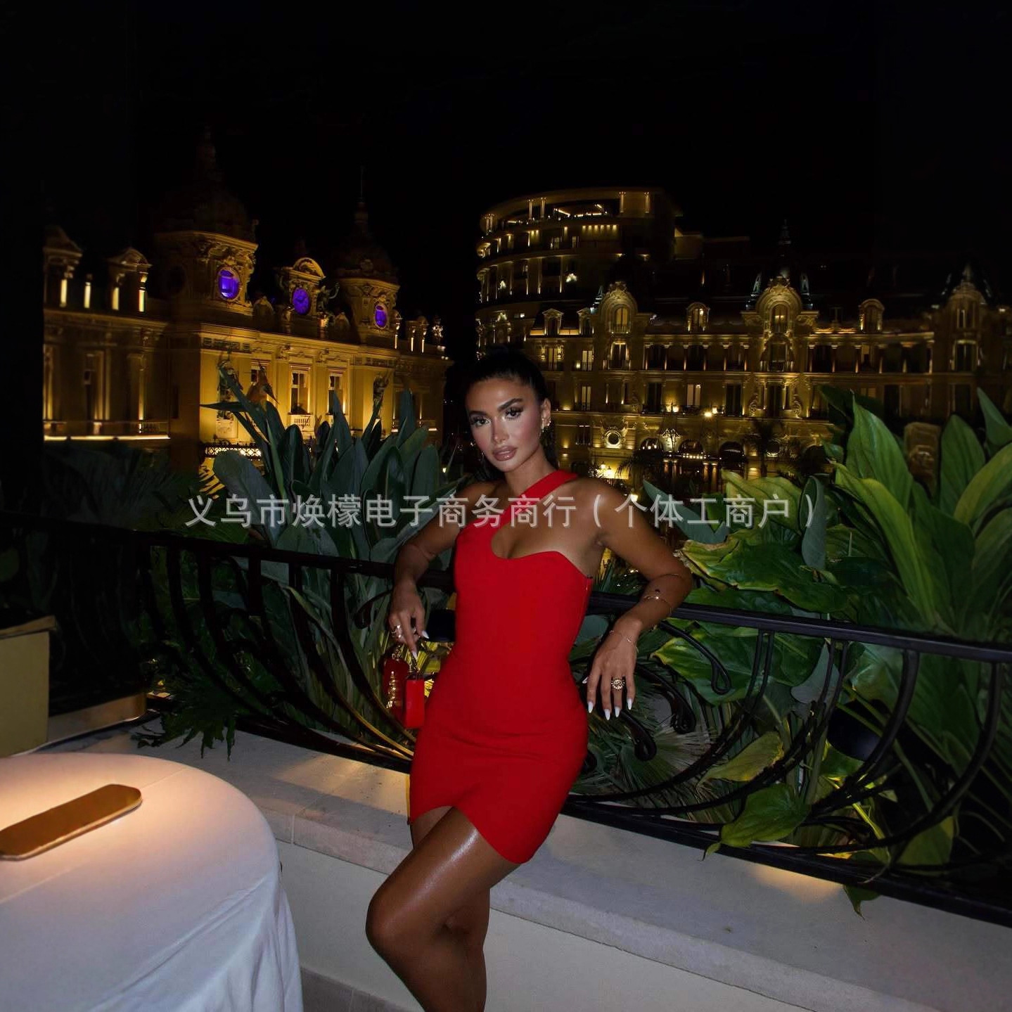 In-Stock Independent Station European and American Cross-Border High-End Women's Fashion Off-Shoulder Irregular Bodycon Bandage Dress Sexy Dress