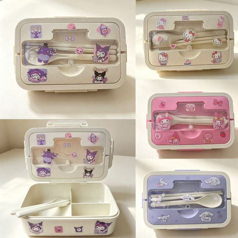 Creative and cute Kuromi lunch box, microwaveable, compartmented lunch box for students, portable lunch box with DIY stickers + meal Creative and cute Kuromi lunch box, microwaveable, compartmented lunch box for students, portable lunch box with DIY stickers + meal