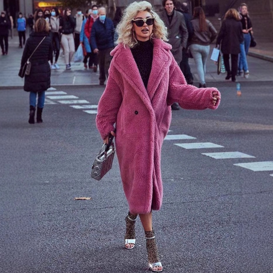 Oversized dames trenchcoat van imitatiebont, lange trenchcoat, warme winterjas met dikke fleecevoering en zakken (verkrijgbaar in meerdere kleuren en maten)_voghion.com