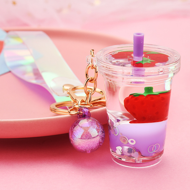 Creative Floating Strawberry Milk Tea Cup Keychain Gros Nihaojewelry display picture 6