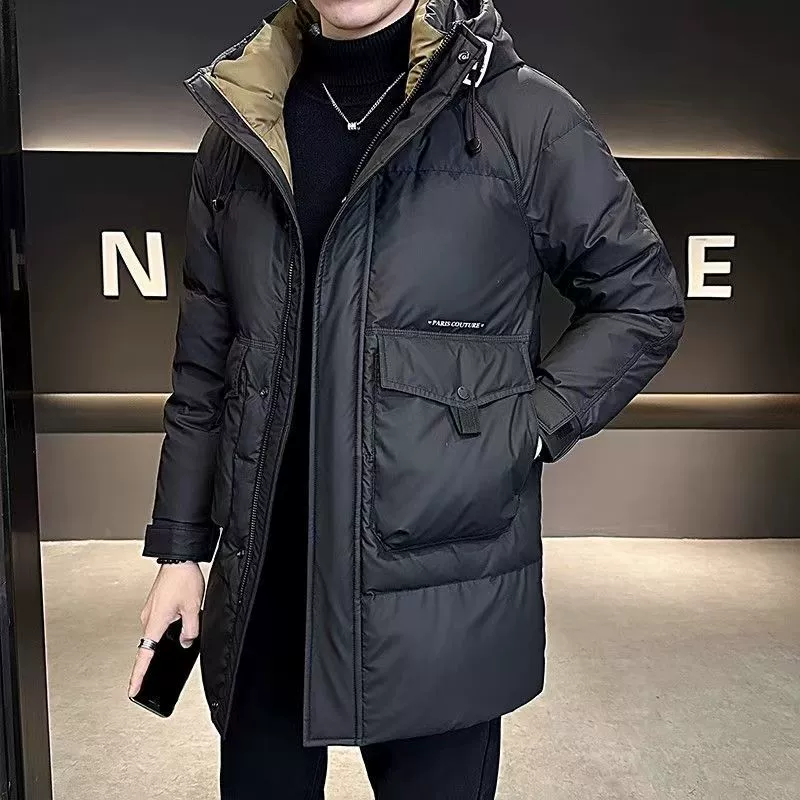 Удлиненный пуховик мужской зимний новый красивый модный бренд повседневный толстый, теплый и холодный куртка с капюшоном