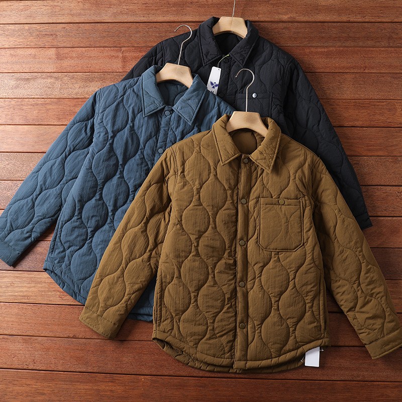 Japanese Single Men's Autumn and Winter Sandwich Quilted Warm Jacket Couple's Rhombic Embossed Cotton-padded Coat Outdoor Warm Jacket